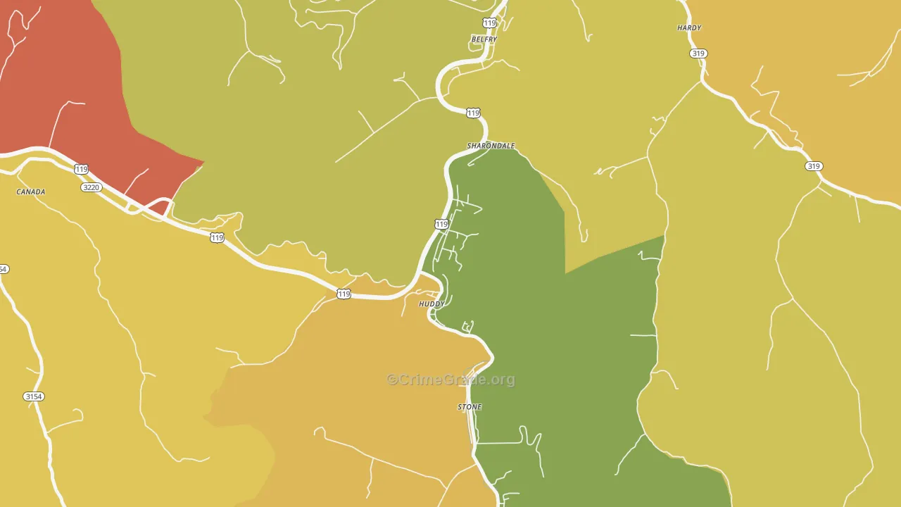 Huddy, KY Map of Assault Rates