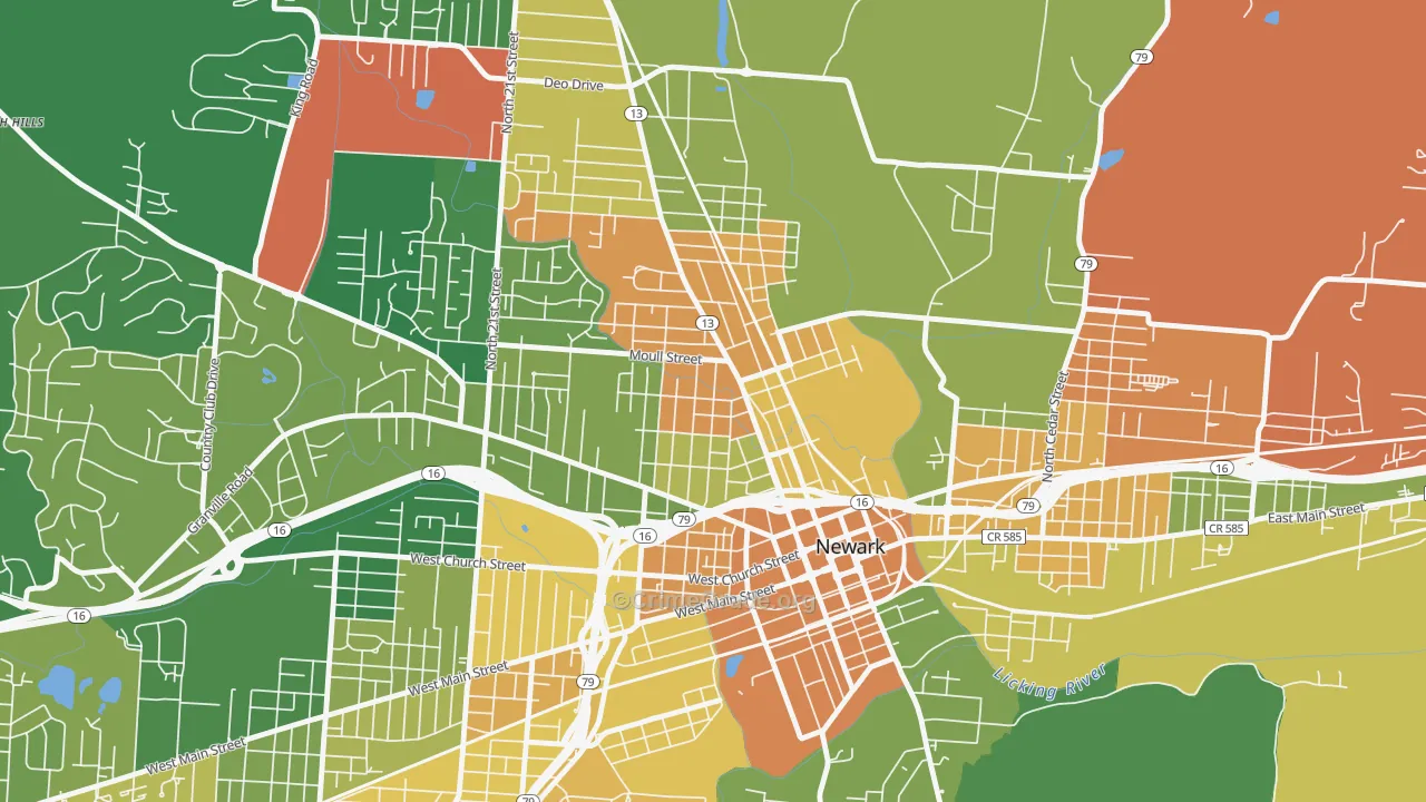 Hudson Avenue Historic District, Newark, OH Map of Assault Rates