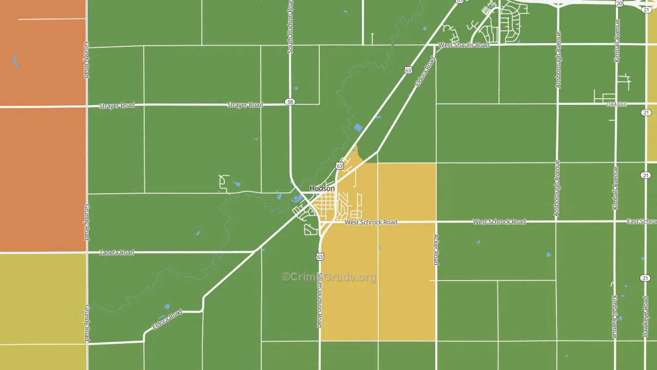 Hudson, IA Map of Assault Rates