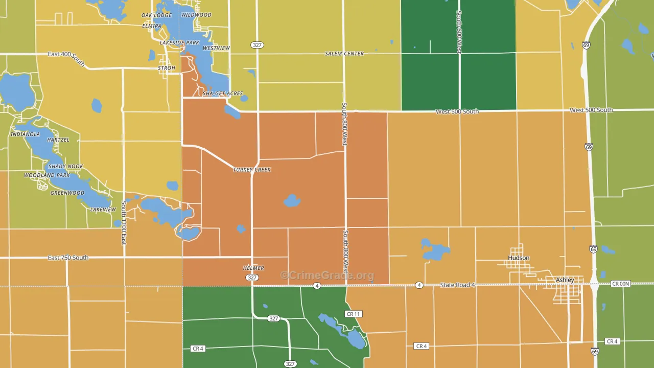 Hudson, IN Map of Assault Rates