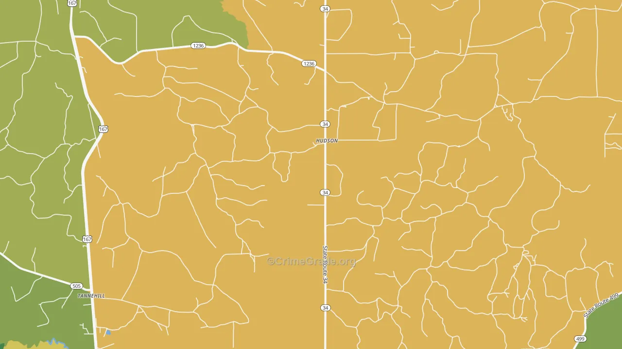 Hudson, LA Map of Assault Rates
