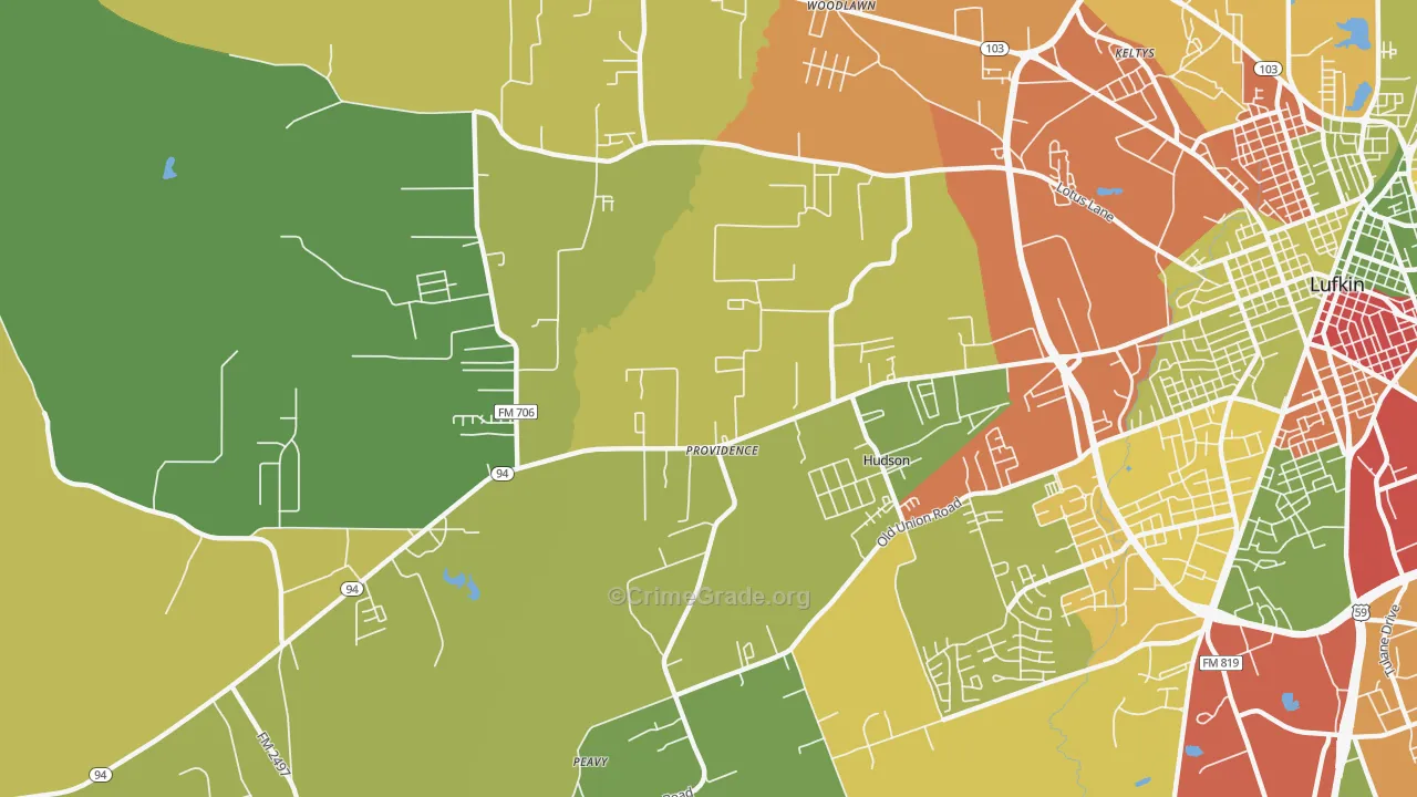 Hudson, TX Map of Assault Rates