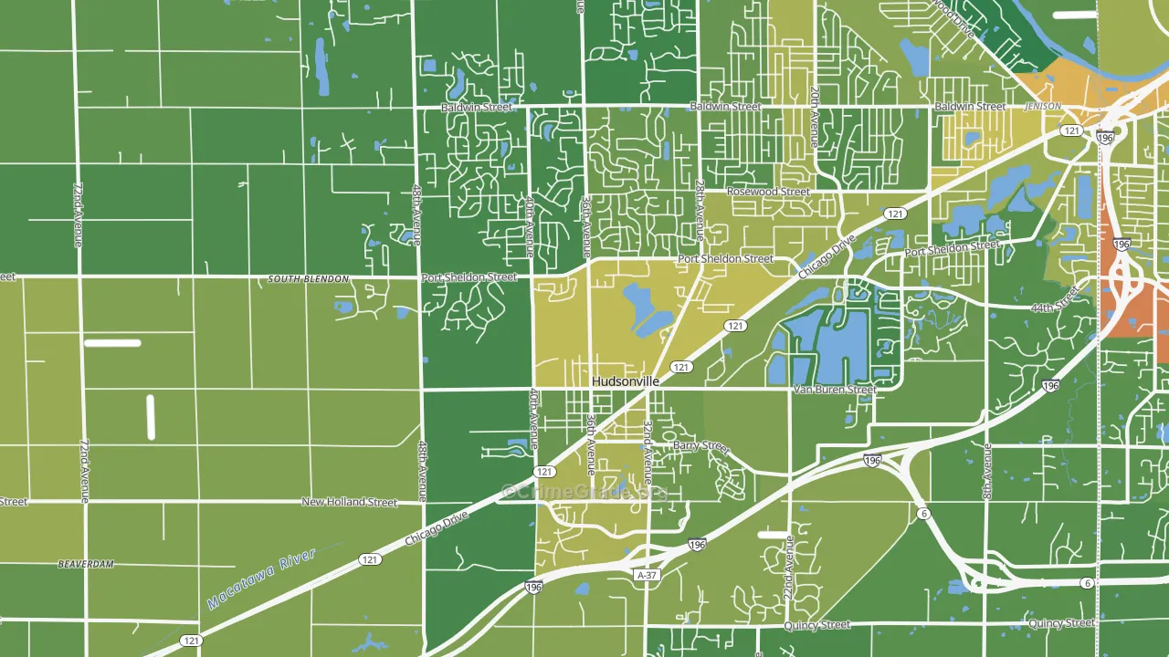 Hudsonville, MI Map of Assault Rates