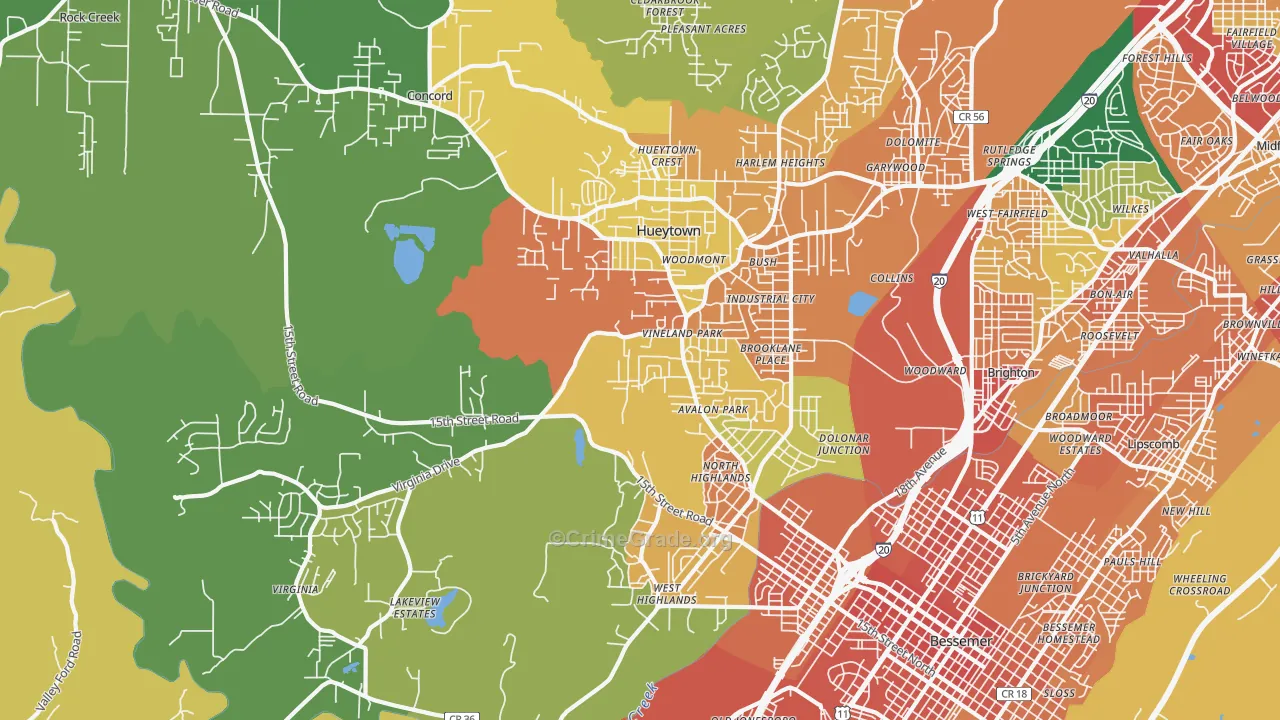 Hueytown, AL Map of Assault Rates