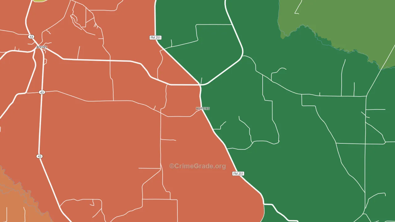 Huffines, TX Map of Assault Rates