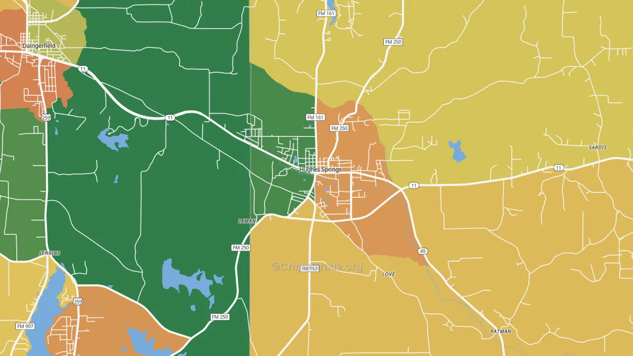 Hughes Springs, TX Map of Assault Rates
