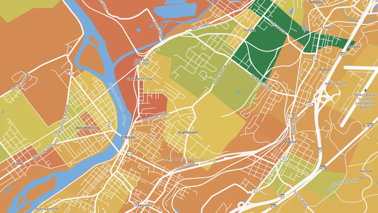 Hughestown, PA Map of Assault Rates