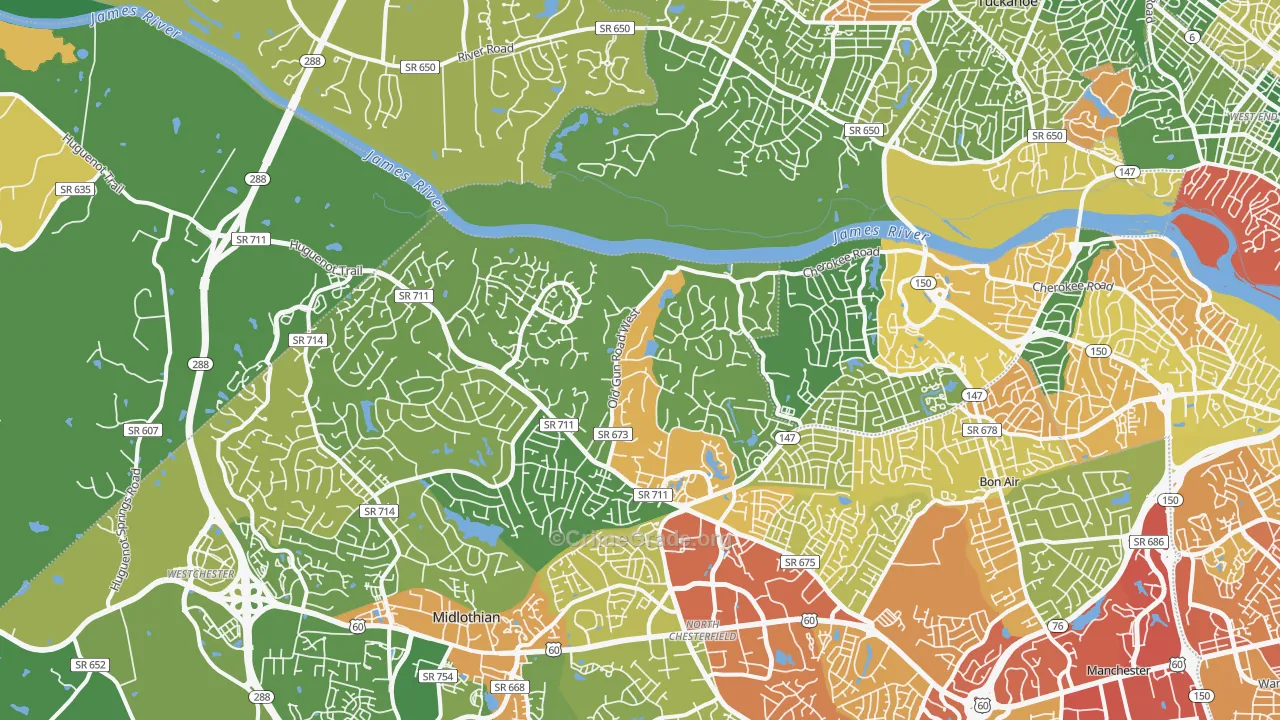 Huguenot, Richmond, VA Map of Assault Rates