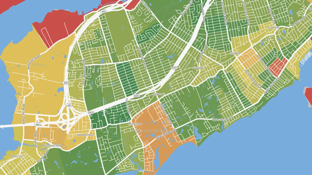 Huguenot, Staten Island, NY Map of Assault Rates