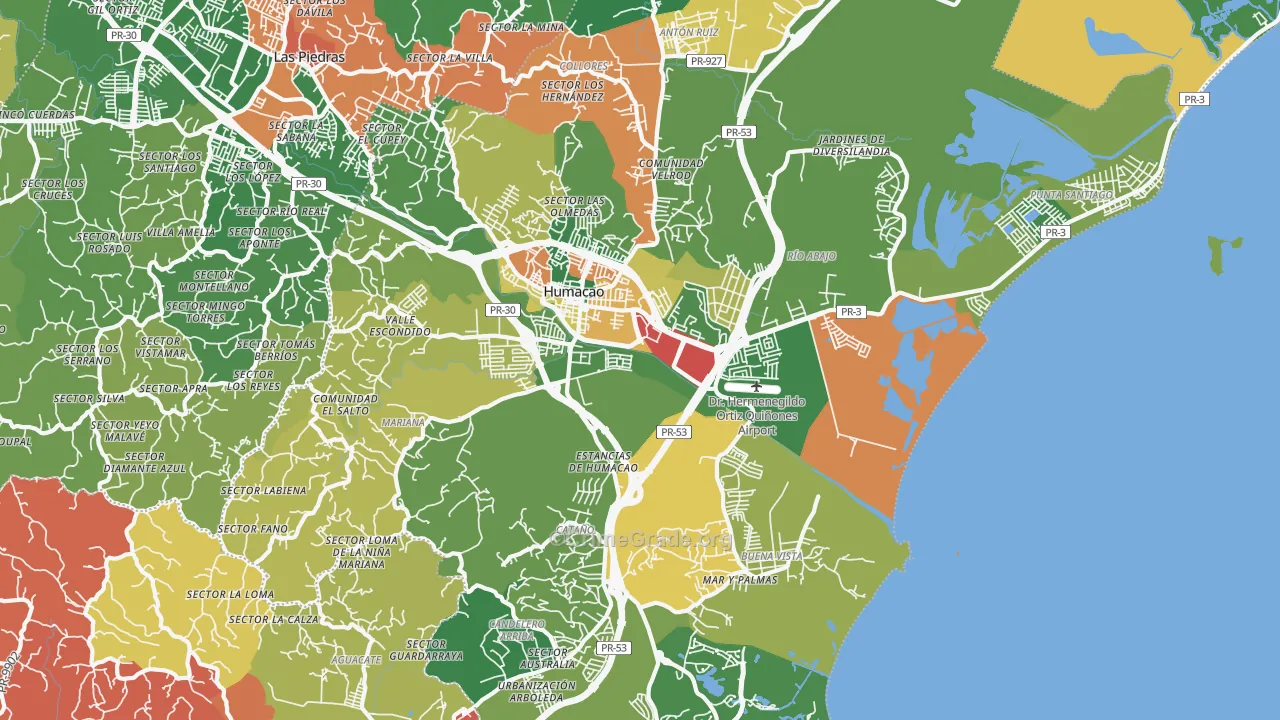 Humacao Municipio, PR Map of Assault Rates