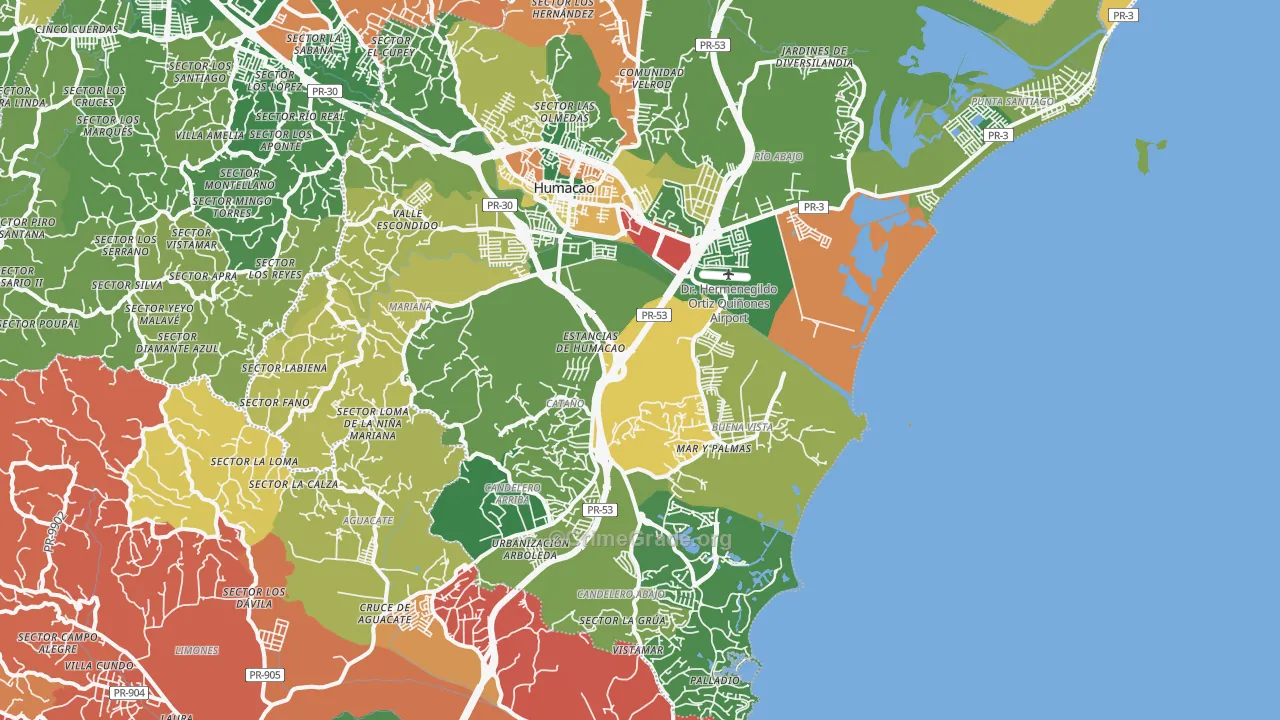 Humacao, PR Map of Assault Rates