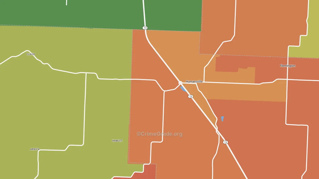 Humansville, MO Map of Assault Rates