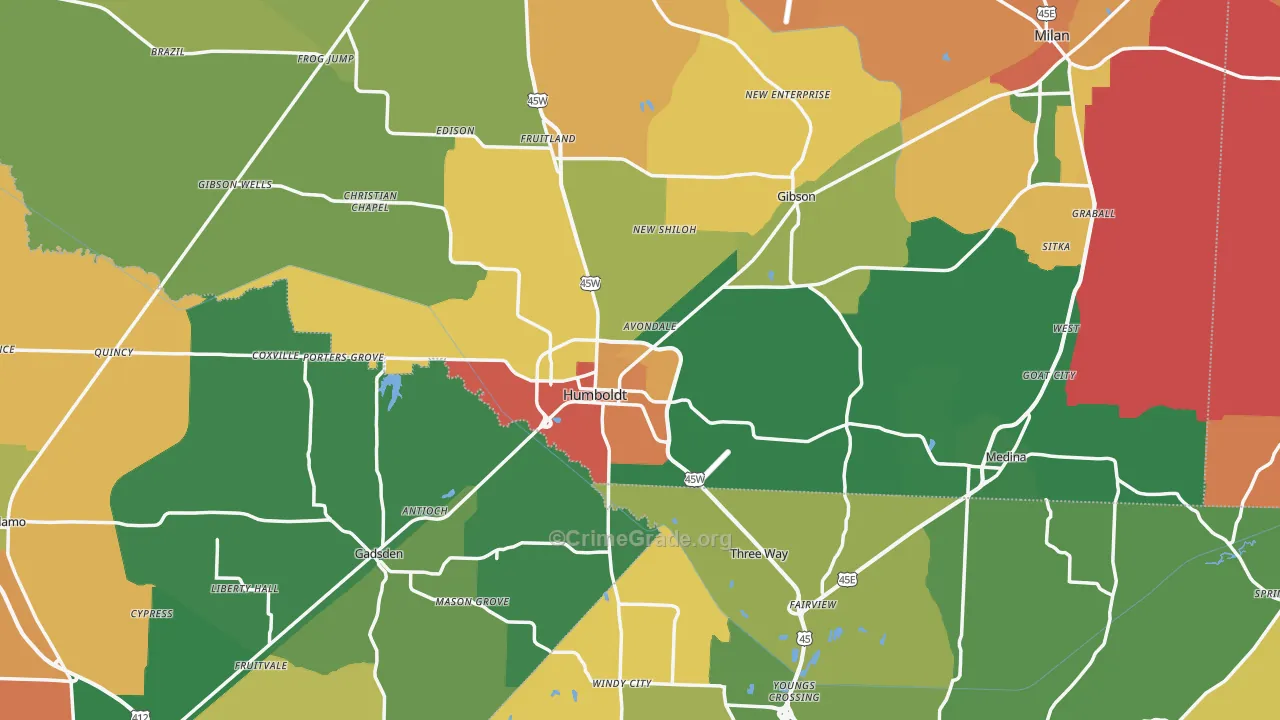 Humboldt, TN Map of Assault Rates