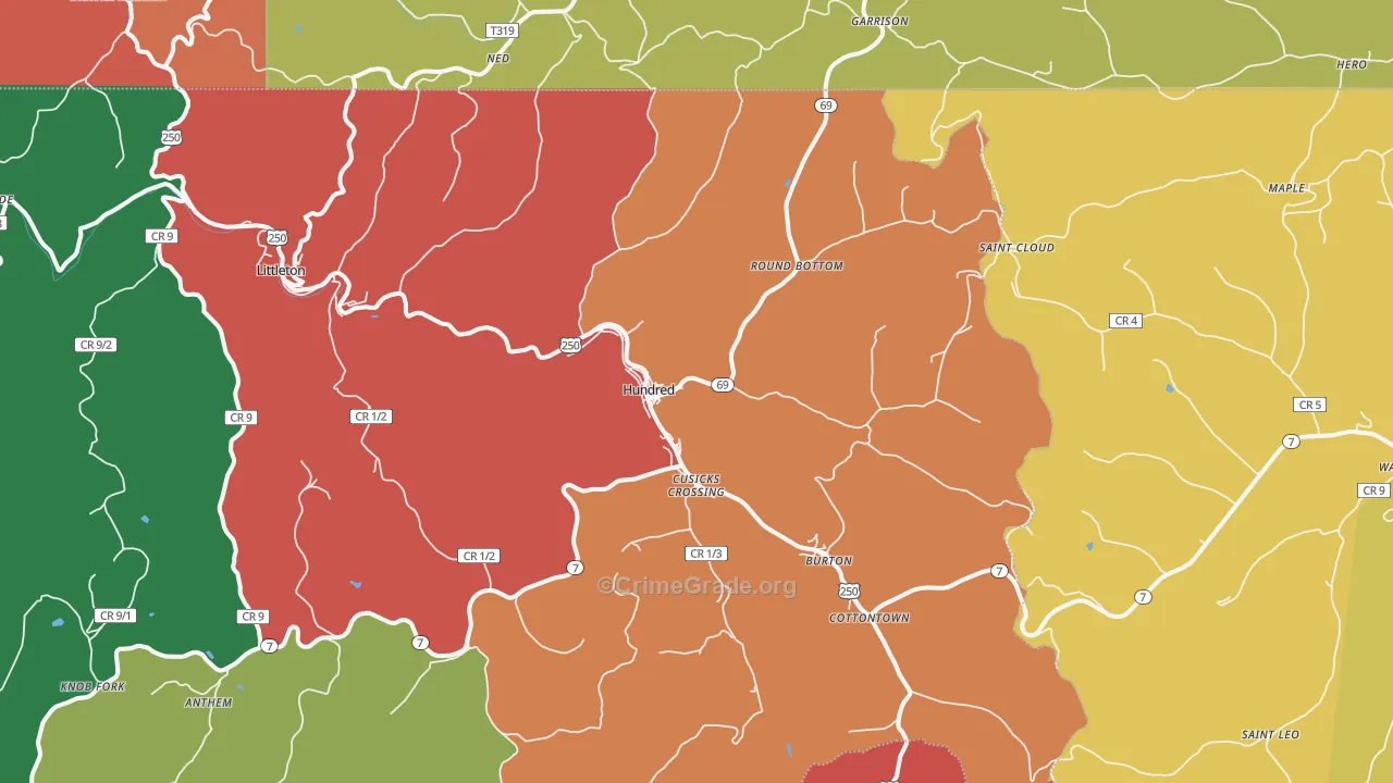 Hundred, WV Map of Assault Rates