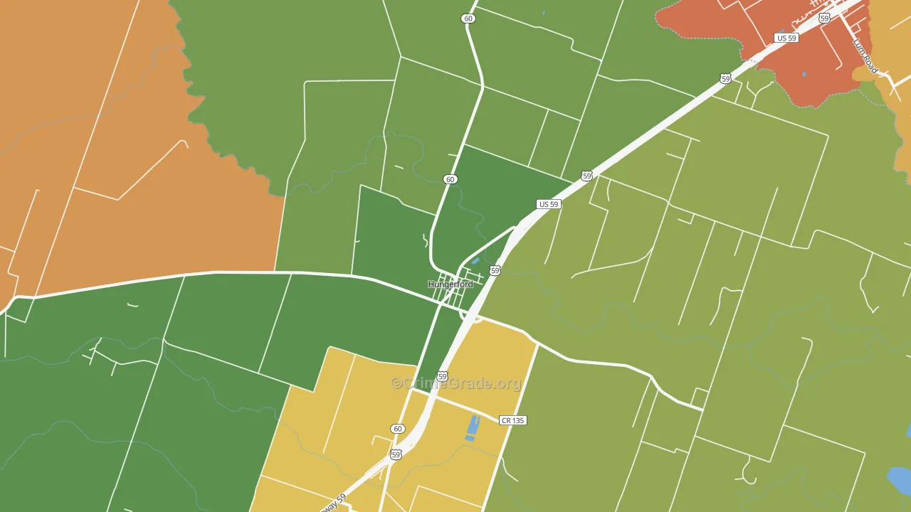 Hungerford, TX Map of Assault Rates