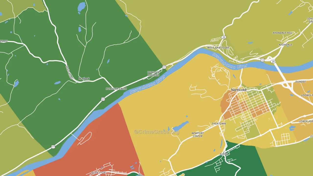 Hunlock Gardens, PA Map of Assault Rates