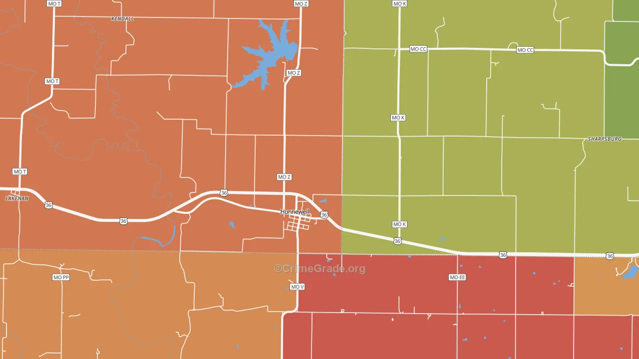 Hunnewell, MO Map of Assault Rates