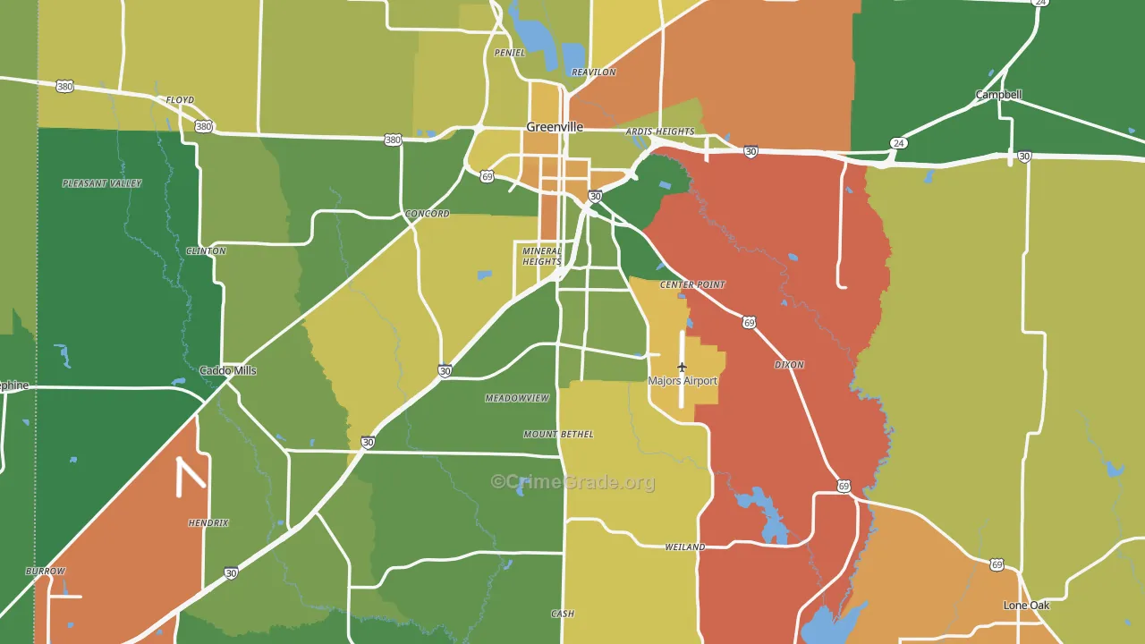 Hunt County, TX Map of Assault Rates
