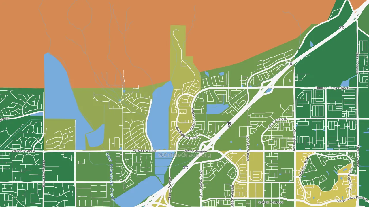 Hunter's Ridge, Fontana, CA Map of Assault Rates