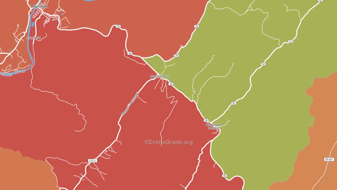 Huntersville, WV Map of Assault Rates