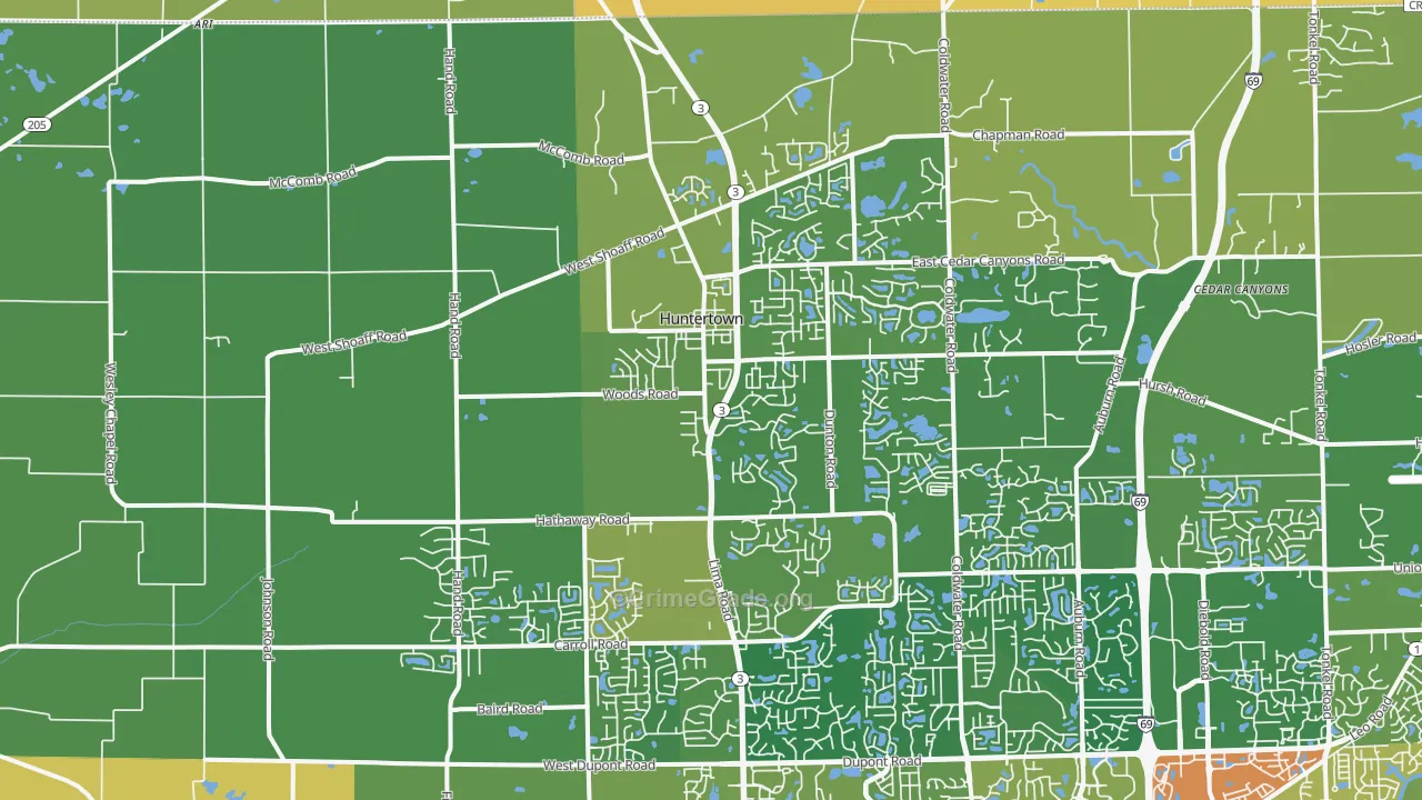 Huntertown, IN Map of Assault Rates