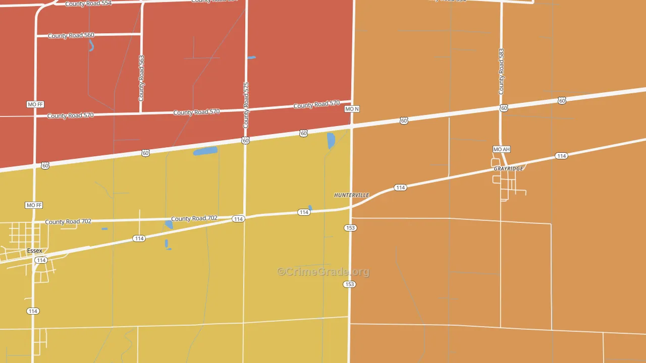 Hunterville, MO Map of Assault Rates
