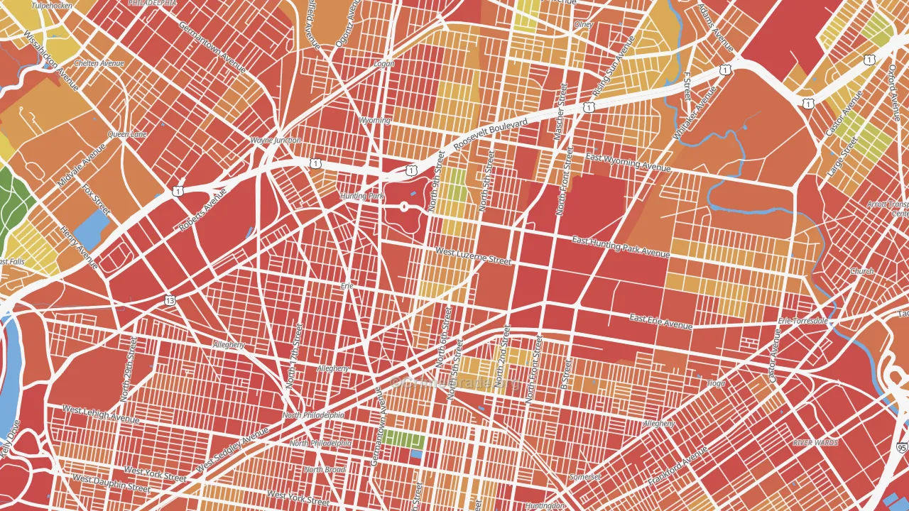 Hunting Park, Philadelphia, PA Map of Assault Rates