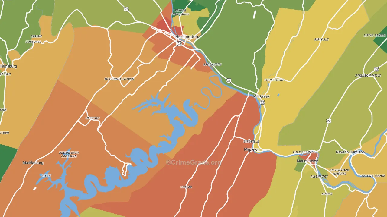 Huntingdon County, PA Map of Assault Rates