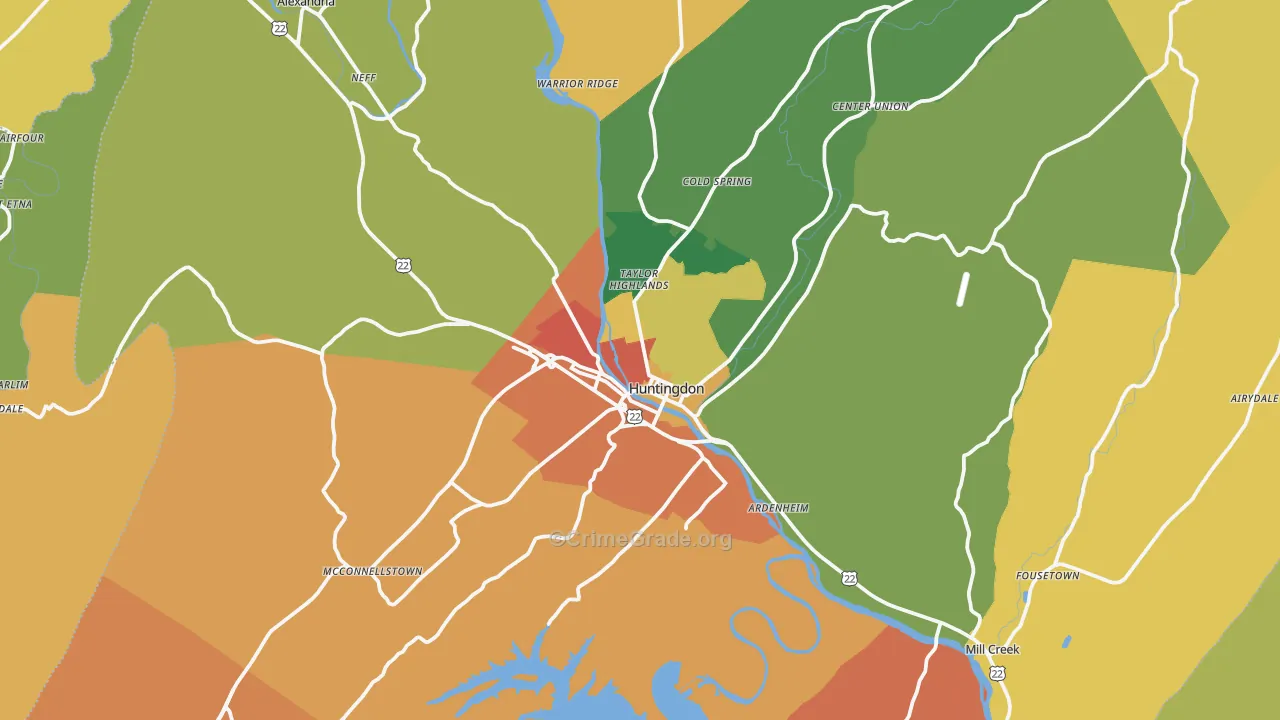 Huntingdon, PA Map of Assault Rates