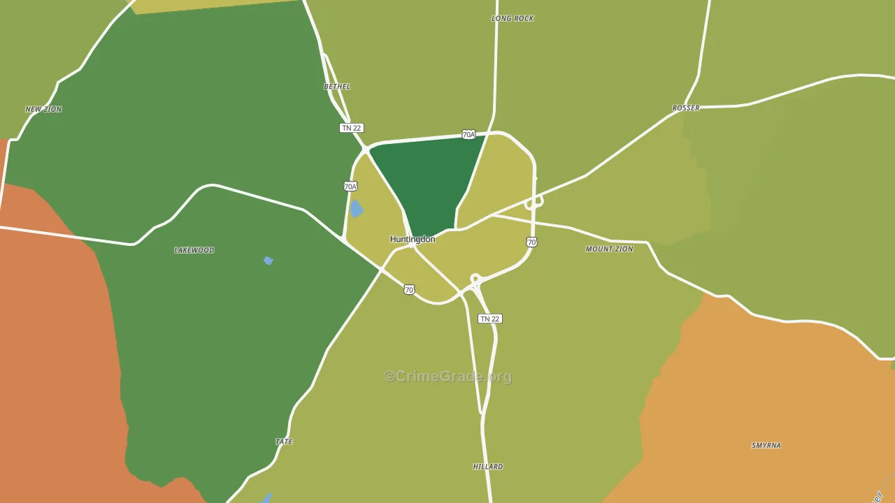 Huntingdon, TN Map of Assault Rates