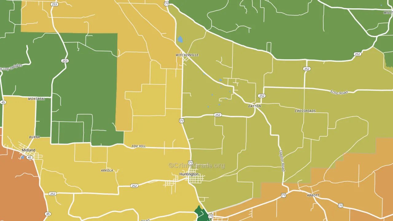 Huntington, AR Map of Assault Rates