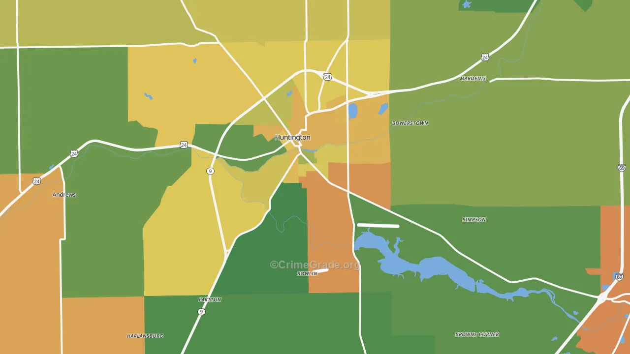 Huntington County, IN Map of Assault Rates