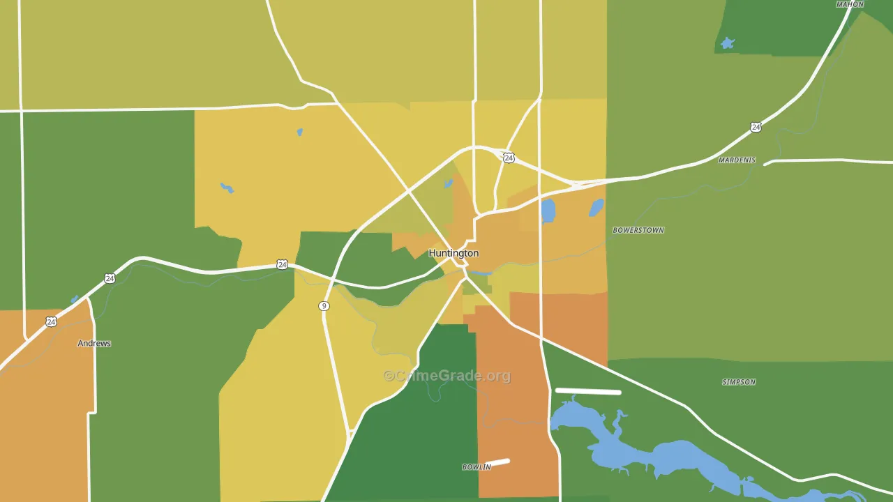 Huntington, IN Map of Assault Rates