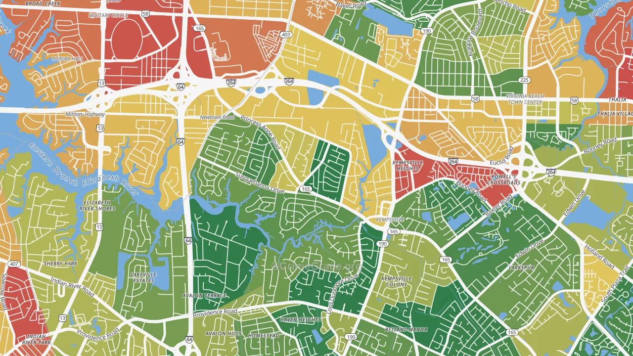 Huntington-Jefferson, Virginia Beach, VA Map of Assault Rates