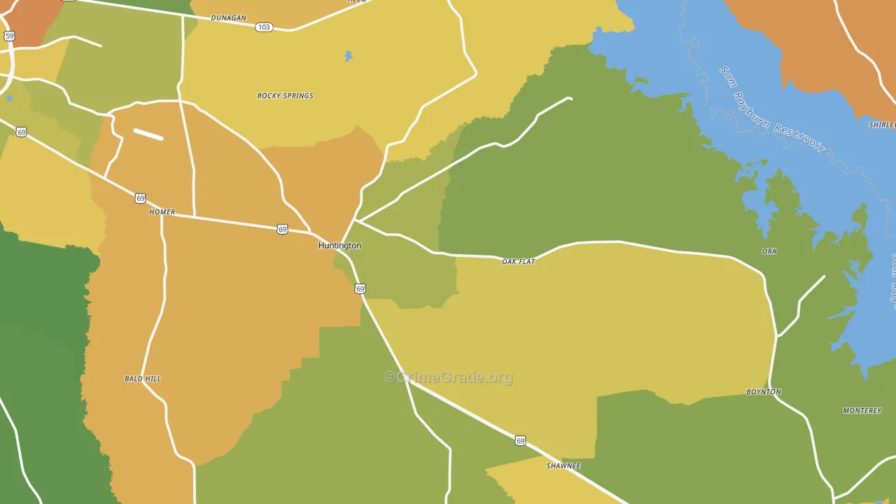 Huntington, TX Map of Assault Rates