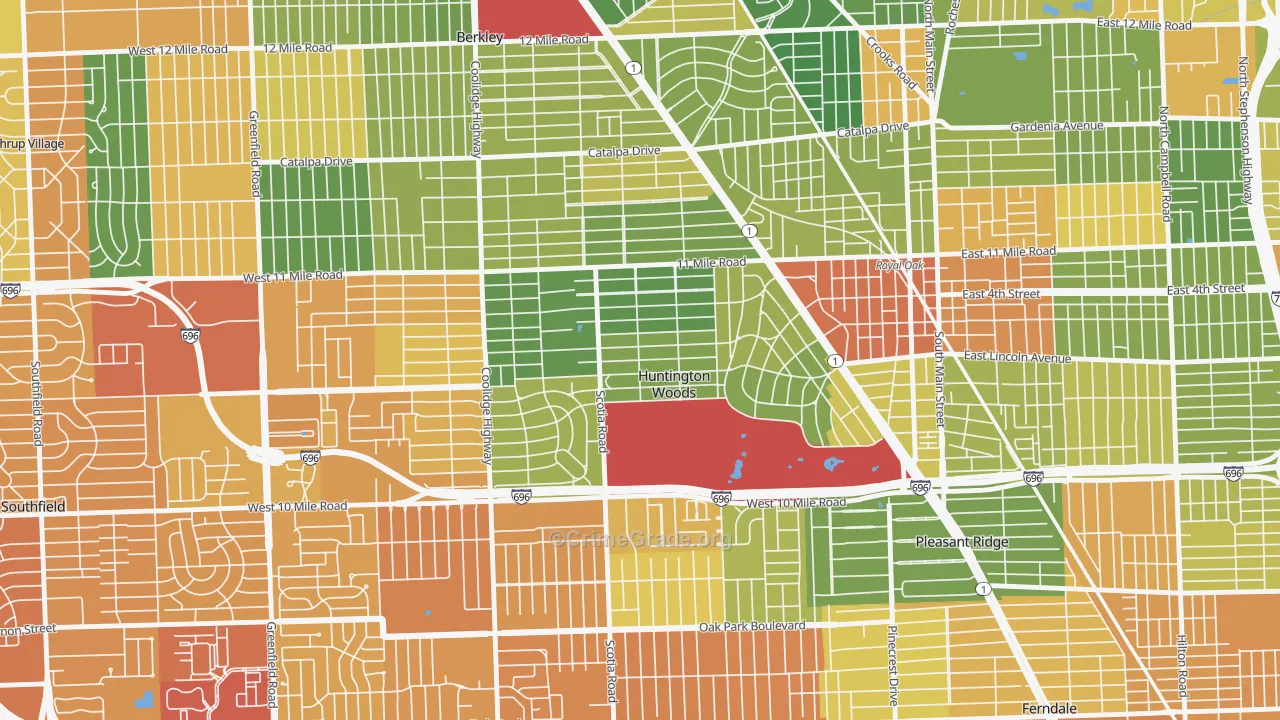 Huntington Woods, MI Map of Assault Rates