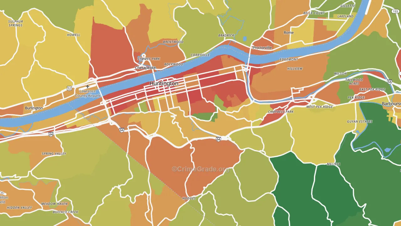 Huntington, WV Map of Assault Rates