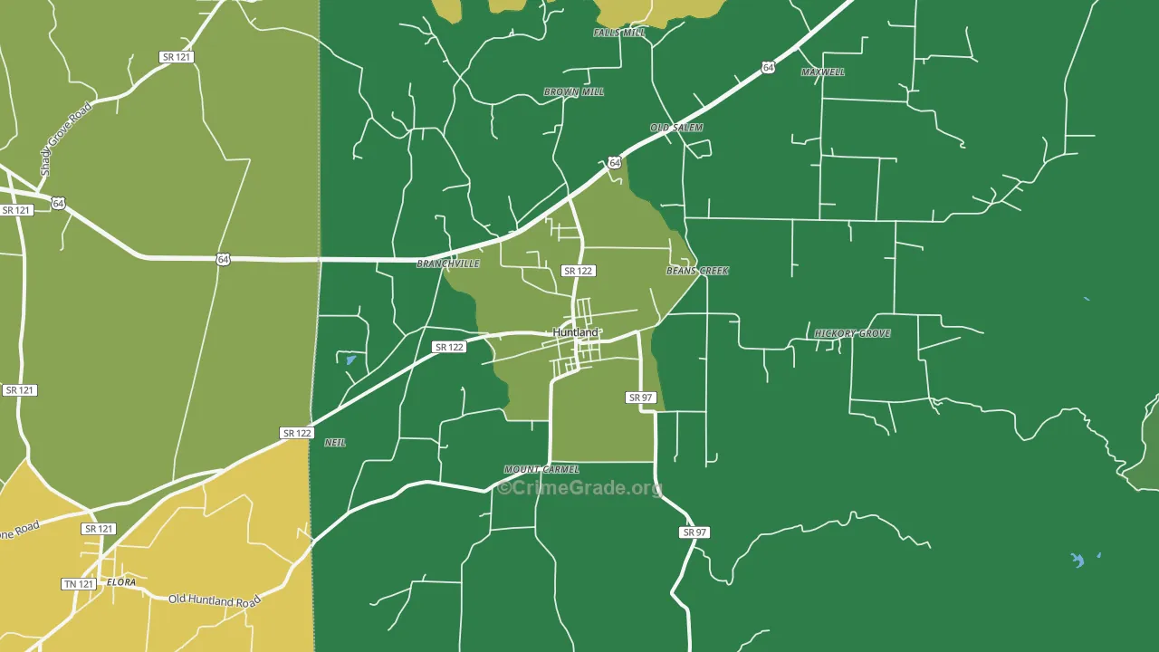 Huntland, TN Map of Assault Rates