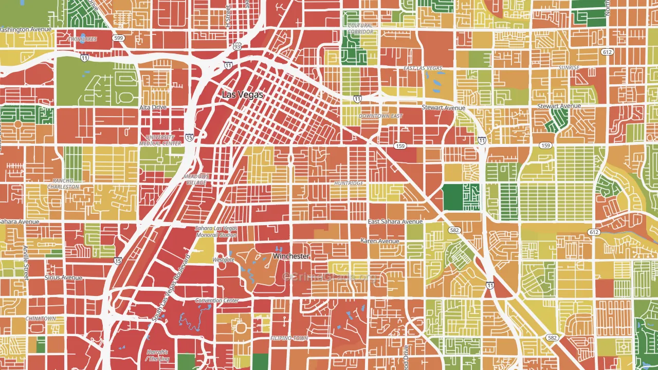 Huntridge, Las Vegas, NV Map of Assault Rates