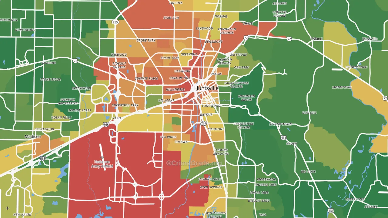Huntsville, AL Map of Assault Rates
