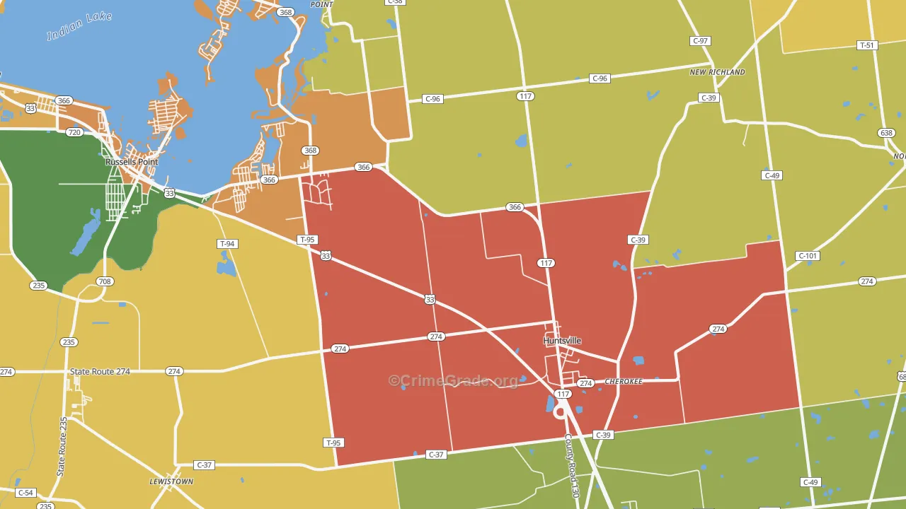 Huntsville, OH Map of Assault Rates