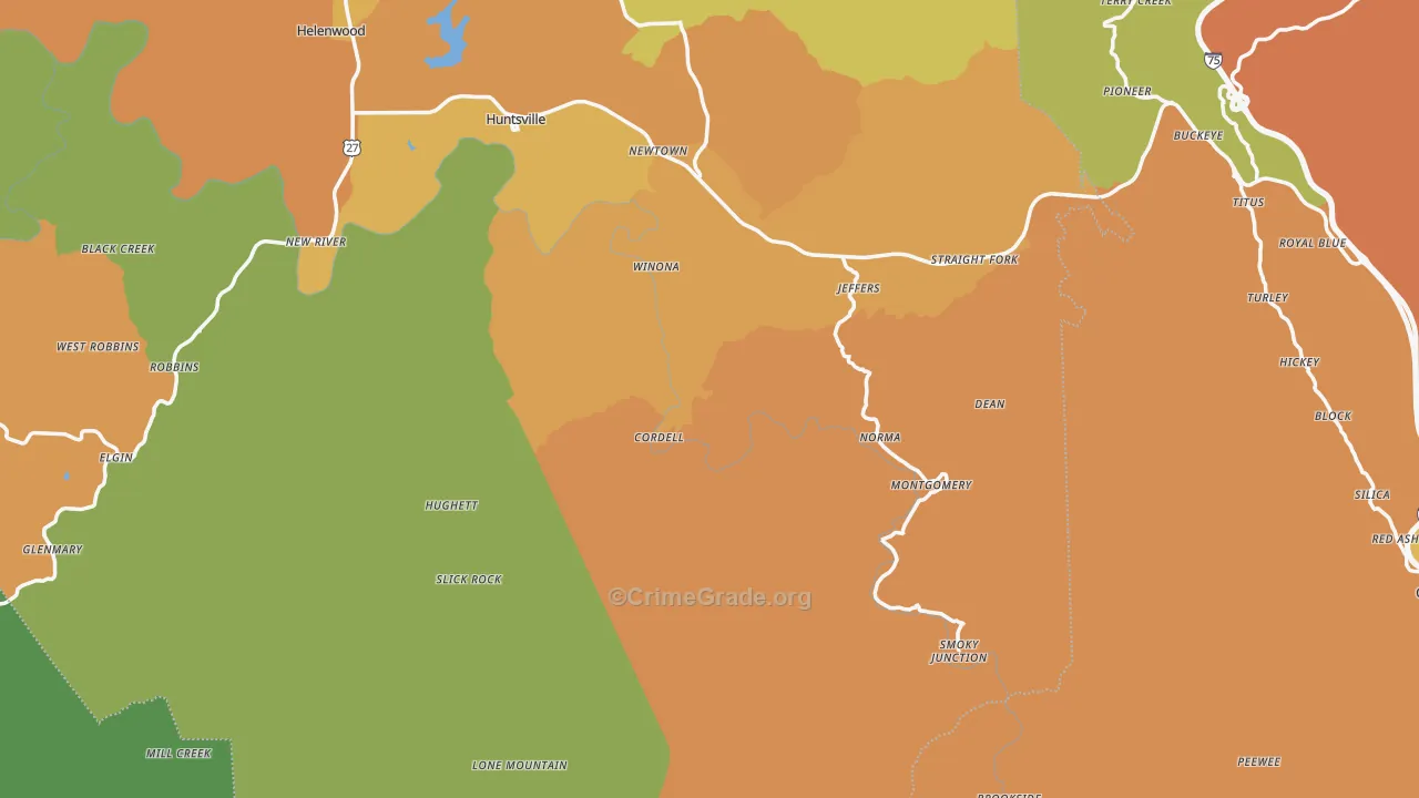 Huntsville, TN Map of Assault Rates