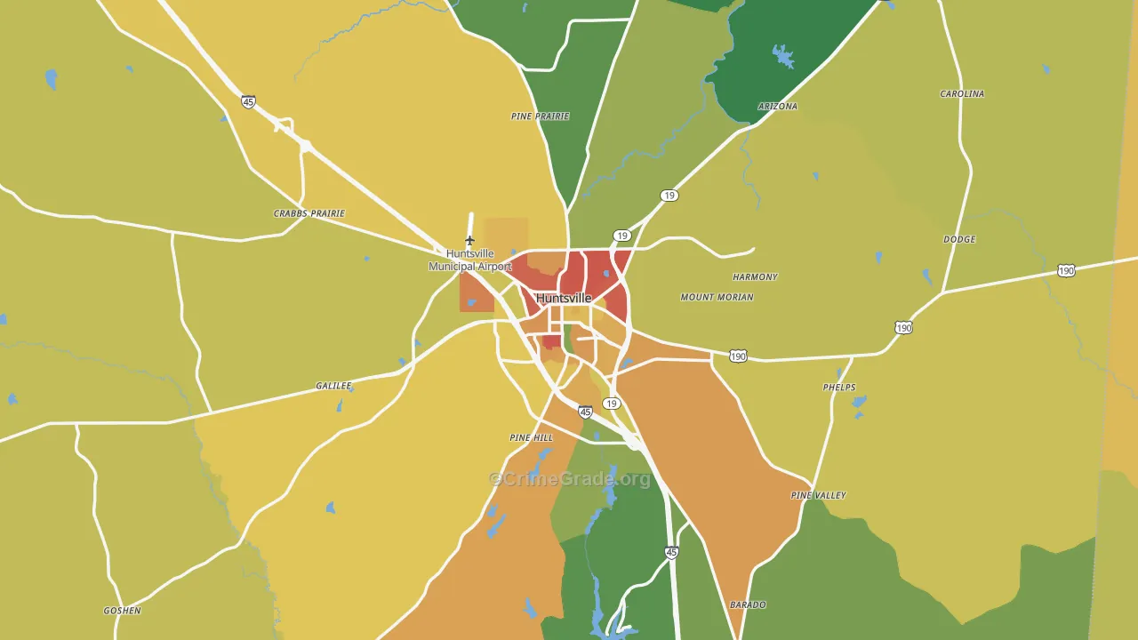 Huntsville, TX Map of Assault Rates