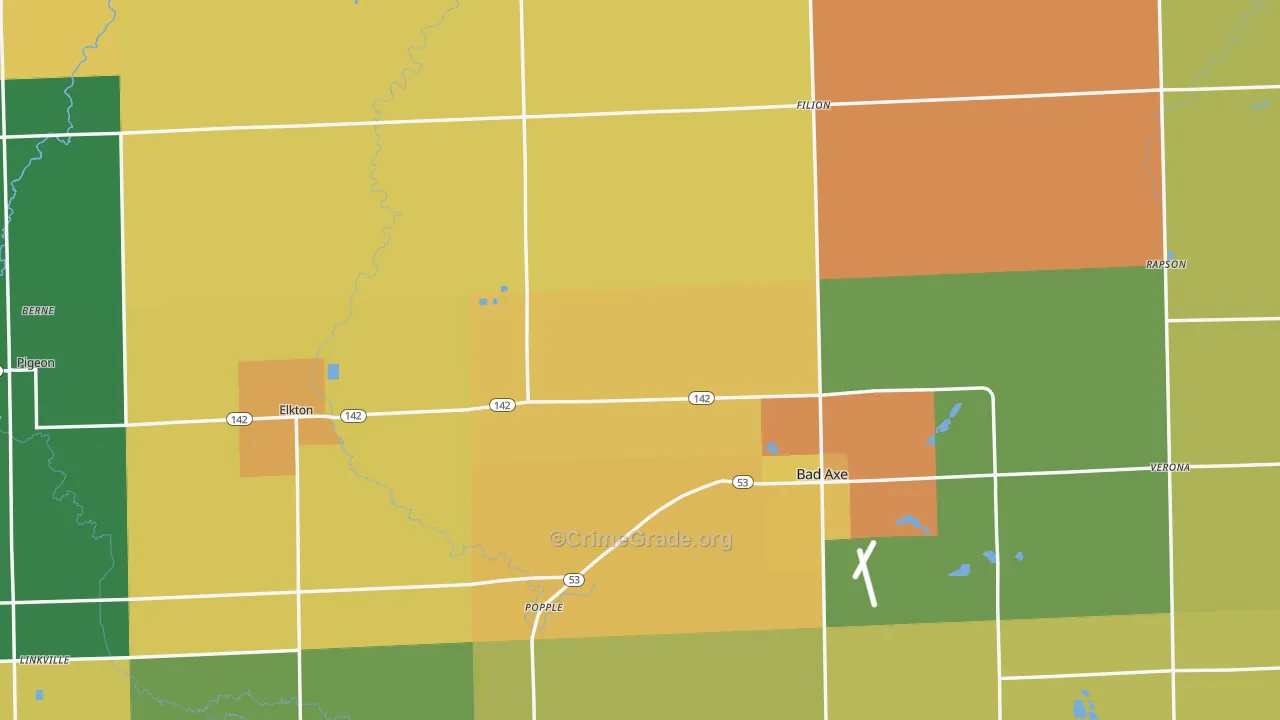 Huron County, MI Map of Assault Rates