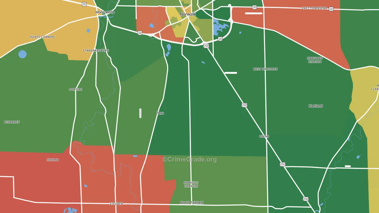 Huron County, OH Map of Assault Rates
