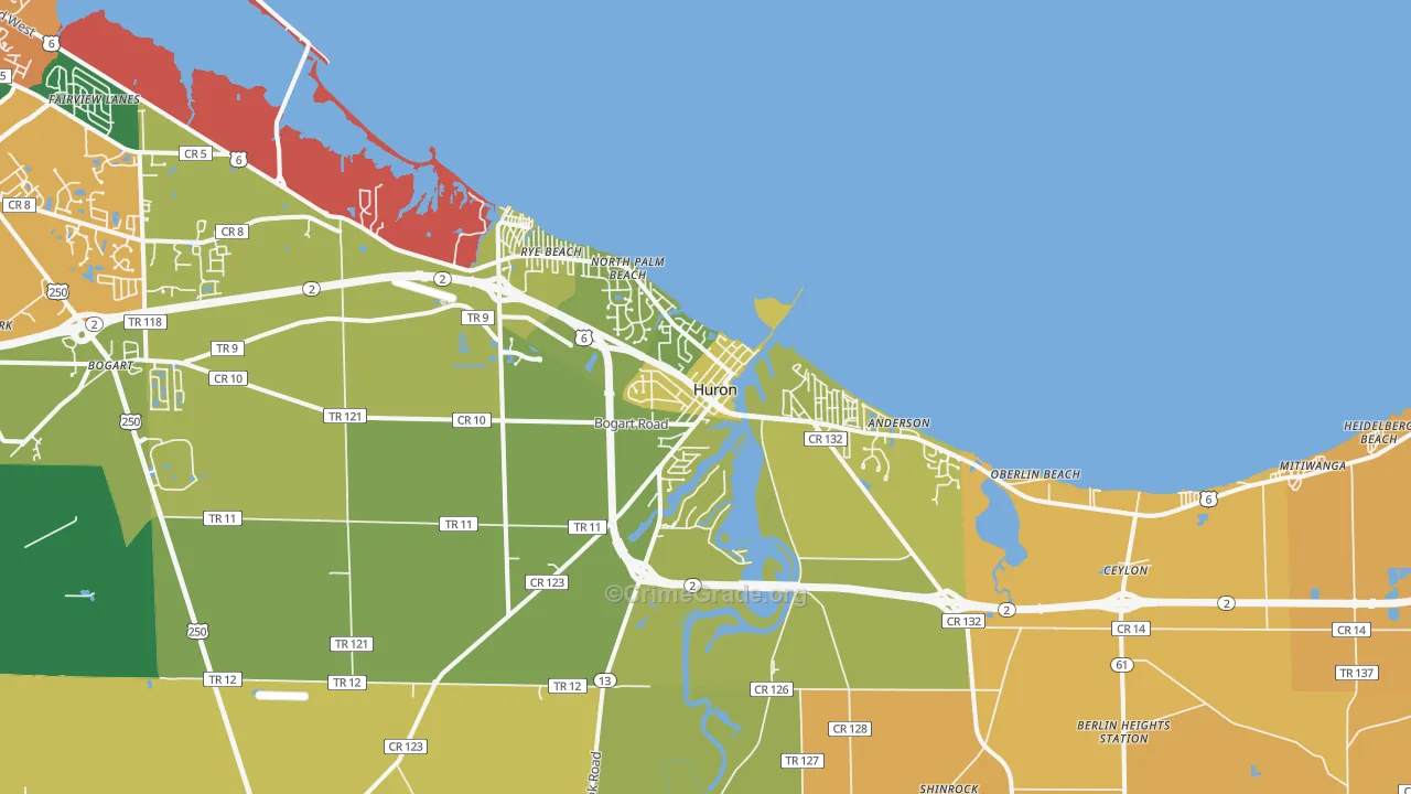 Huron, OH Map of Assault Rates