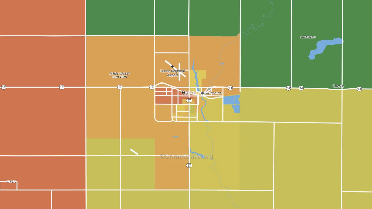 Huron, SD Map of Assault Rates