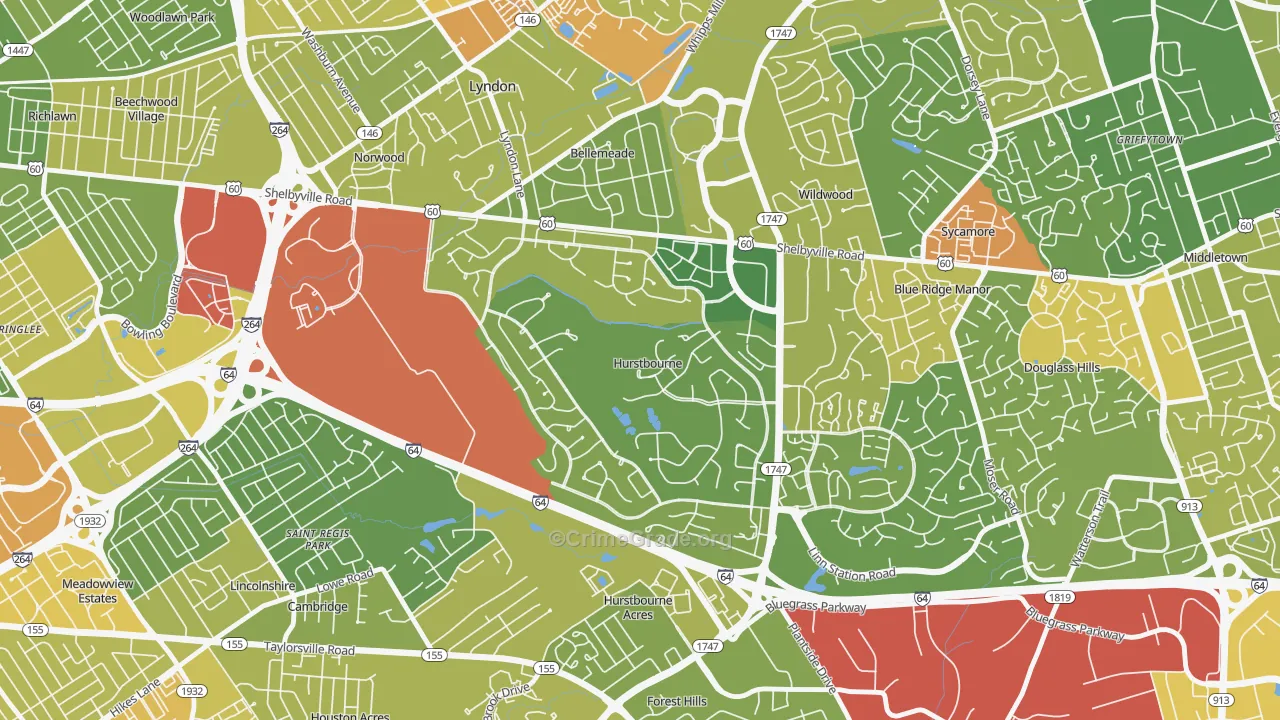 Hurstbourne, KY Map of Assault Rates