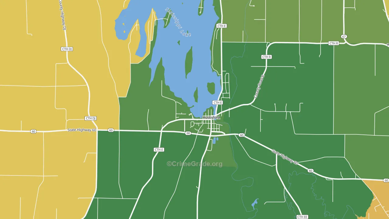 Hustisford, WI Map of Assault Rates