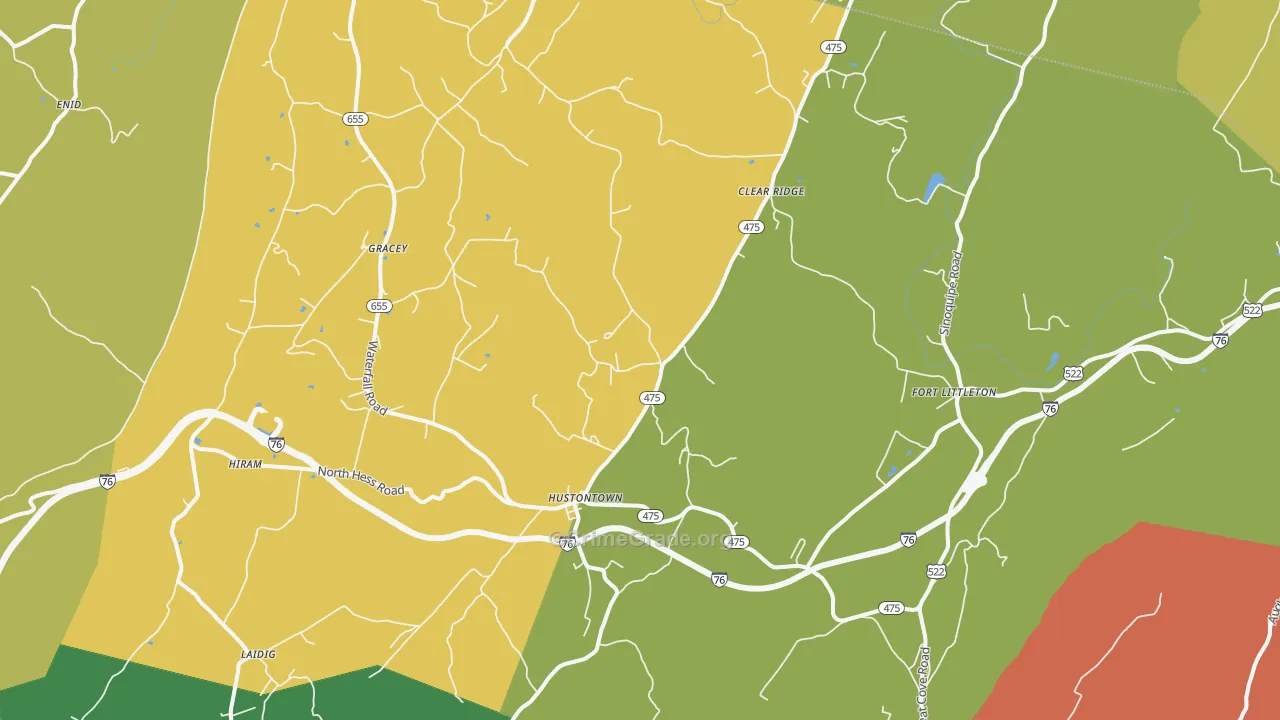 Hustontown, PA Map of Assault Rates